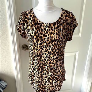 FLT Studios Leopard Animal Print Shoulder with Slit Gold Ring Details NWT SZ L